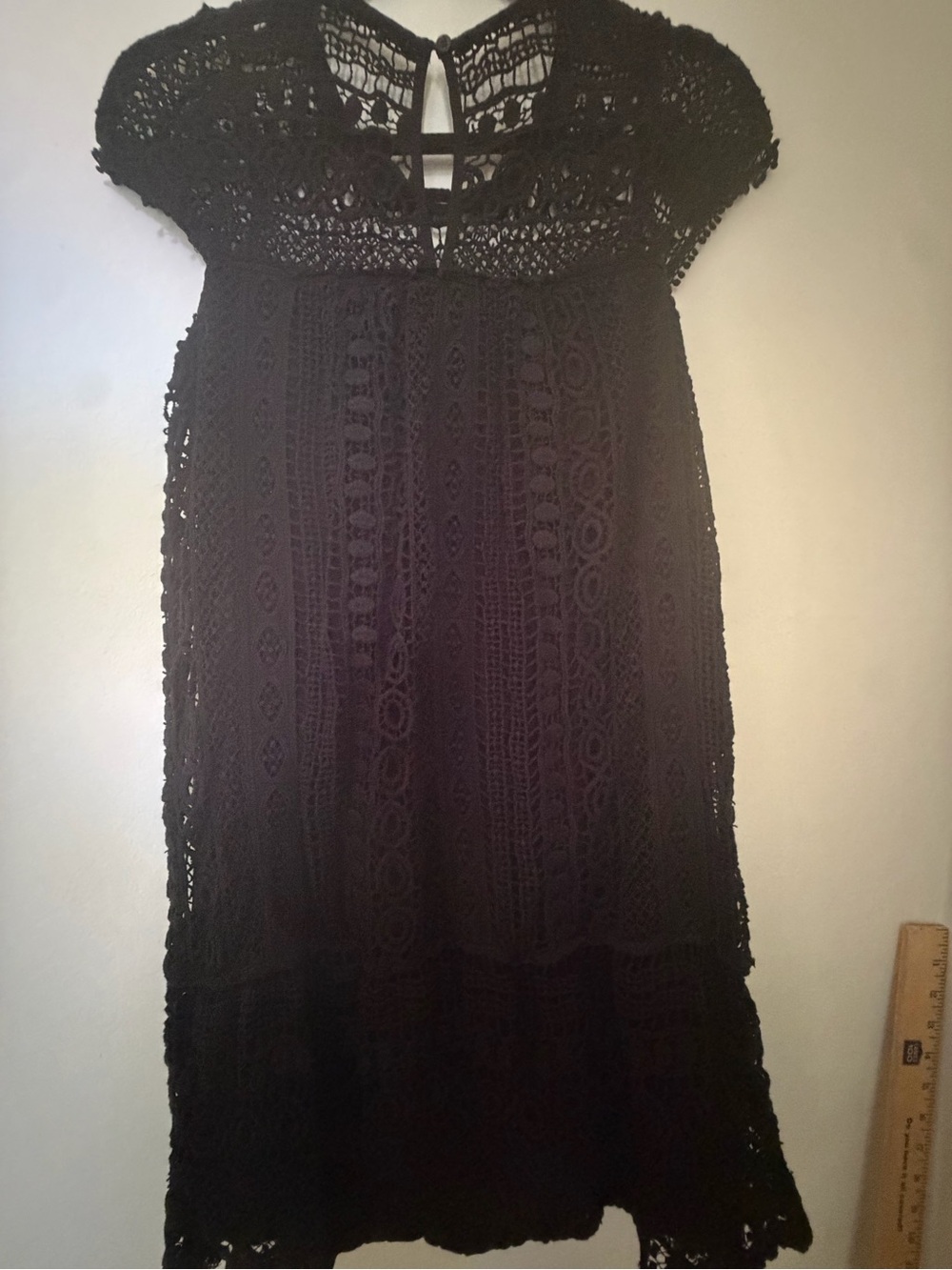 Anthropologie Black Crochet Lace Short Sleeve Dress - Women's